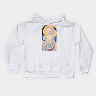 Hilma's Chromatic Muse: Abstract Woman in Color Kids Hoodie